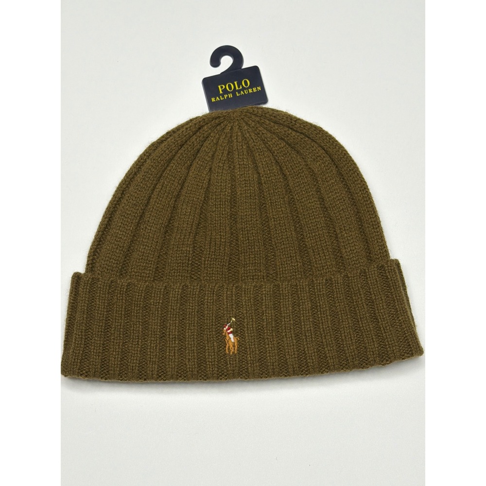 Polo‎ Ralph Lauren Olive Green Ribbed Knit Beanie Hat One Size